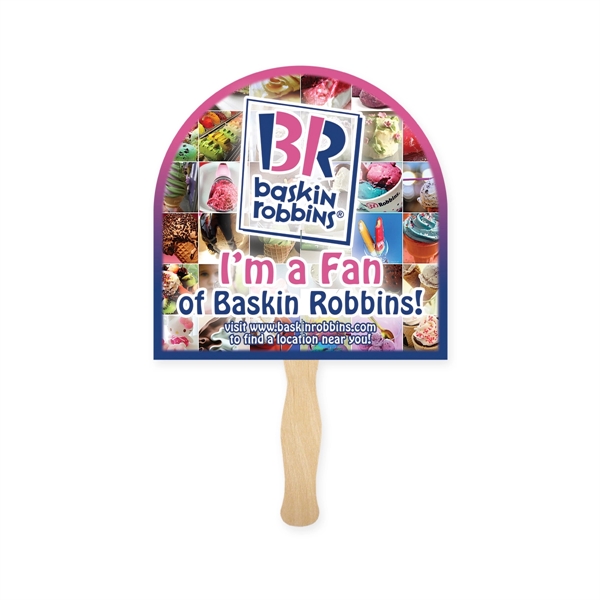 Arch shaped full color sandwiched style hand fans.... from ASI 93520 Ventura Inc