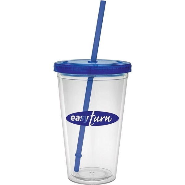 16 oz. clear tumbler with double-wall construction, lid and colored straw.... from ASI 71920 Moderne Glass Company Inc / Glass America®