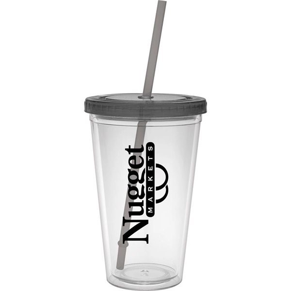 16 oz. clear tumbler with double-wall construction, lid and colored straw.... from ASI 71920 Moderne Glass Company Inc / Glass America®