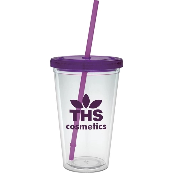 16 oz. clear tumbler with double-wall construction, lid and colored straw.... from ASI 71920 Moderne Glass Company Inc / Glass America®