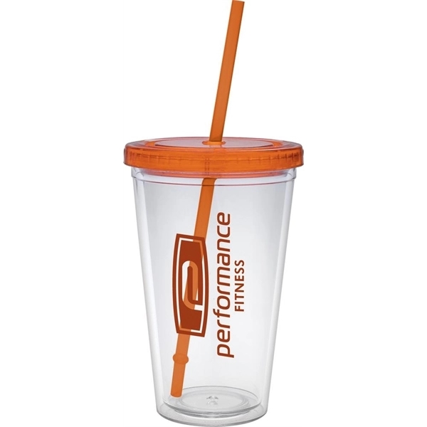 16 oz. clear tumbler with double-wall construction, lid and colored straw.... from ASI 71920 Moderne Glass Company Inc / Glass America®