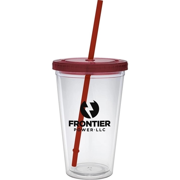 16 oz. clear tumbler with double-wall construction, lid and colored straw.... from ASI 71920 Moderne Glass Company Inc / Glass America®