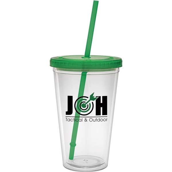 16 oz. clear tumbler with double-wall construction, lid and colored straw.... from ASI 71920 Moderne Glass Company Inc / Glass America®
