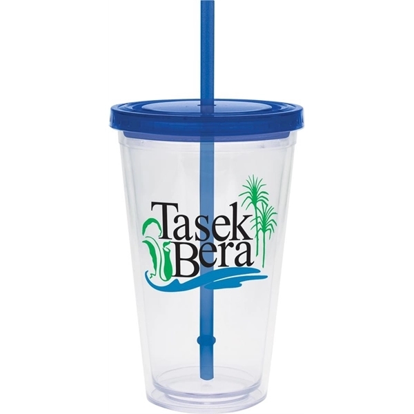 20 oz. clear tumbler with double-wall construction, lid and colored straw.... from ASI 71920 Moderne Glass Company Inc / Glass America®