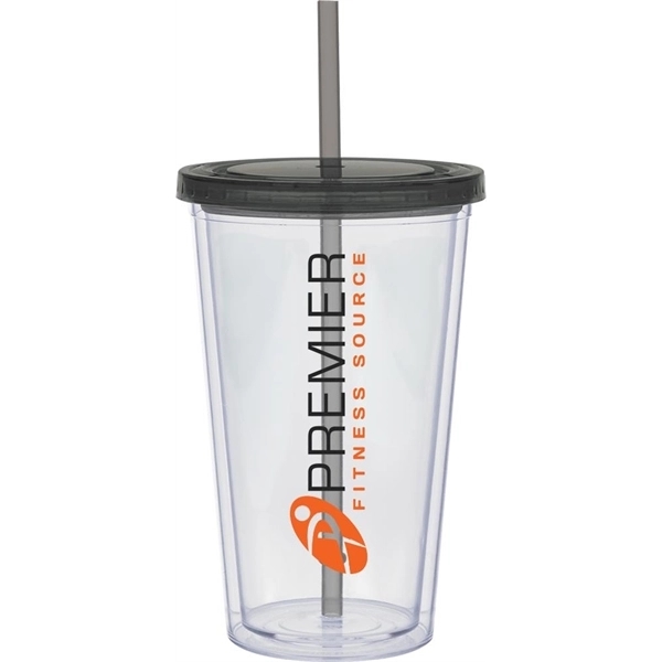 20 oz. clear tumbler with double-wall construction, lid and colored straw.... from ASI 71920 Moderne Glass Company Inc / Glass America®