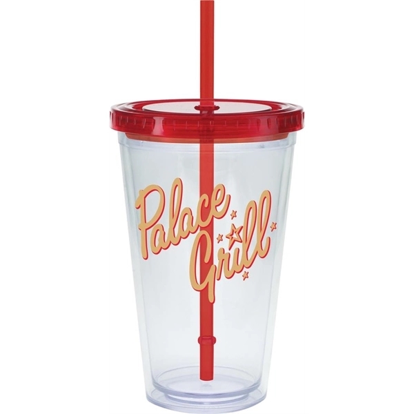 20 oz. clear tumbler with double-wall construction, lid and colored straw.... from ASI 71920 Moderne Glass Company Inc / Glass America®