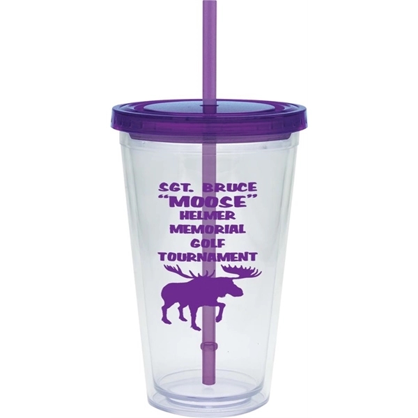 20 oz. clear tumbler with double-wall construction, lid and colored straw.... from ASI 71920 Moderne Glass Company Inc / Glass America®