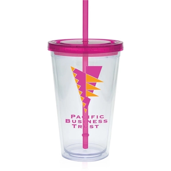 20 oz. clear tumbler with double-wall construction, lid and colored straw.... from ASI 71920 Moderne Glass Company Inc / Glass America®
