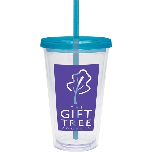 20 oz. clear tumbler with double-wall construction, lid and colored straw.... from ASI 71920 Moderne Glass Company Inc / Glass America®