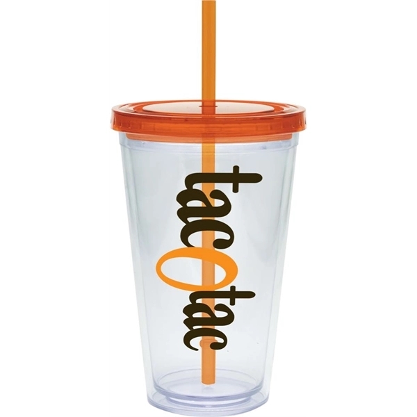 20 oz. clear tumbler with double-wall construction, lid and colored straw.... from ASI 71920 Moderne Glass Company Inc / Glass America®
