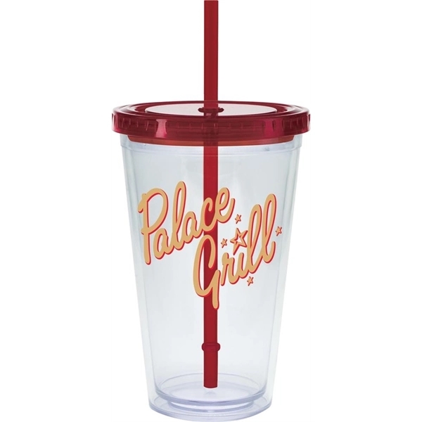 20 oz. clear tumbler with double-wall construction, lid and colored straw.... from ASI 71920 Moderne Glass Company Inc / Glass America®