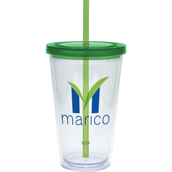 20 oz. clear tumbler with double-wall construction, lid and colored straw.... from ASI 71920 Moderne Glass Company Inc / Glass America®