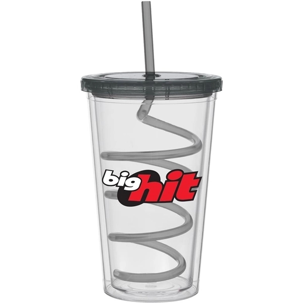 20 ounce clear tumbler with colored curly straw and lid.... from ASI 71920 Moderne Glass Company Inc / Glass America®