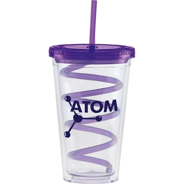 20 ounce clear tumbler with colored curly straw and lid.... from ASI 71920 Moderne Glass Company Inc / Glass America®