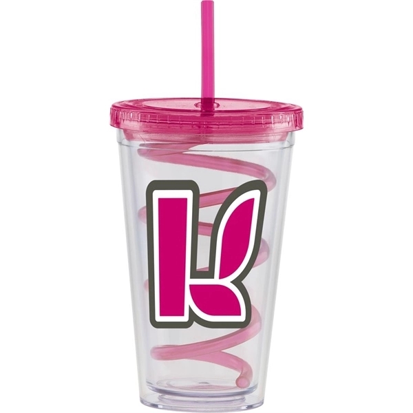 20 ounce clear tumbler with colored curly straw and lid.... from ASI 71920 Moderne Glass Company Inc / Glass America®