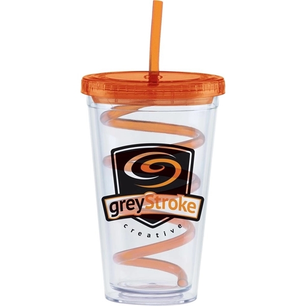 20 ounce clear tumbler with colored curly straw and lid.... from ASI 71920 Moderne Glass Company Inc / Glass America®