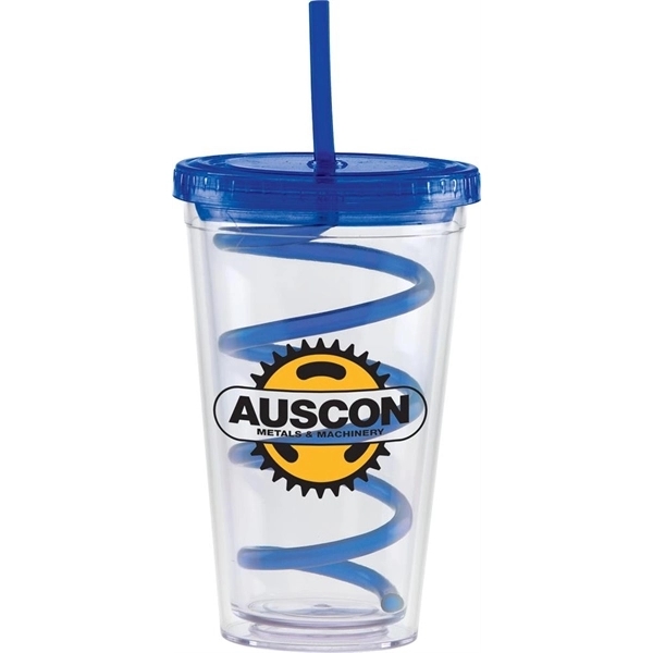 20 ounce clear tumbler with colored curly straw and lid.... from ASI 71920 Moderne Glass Company Inc / Glass America®
