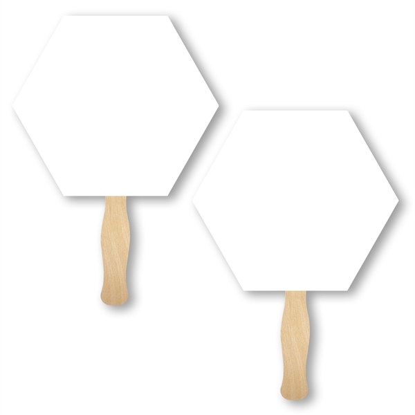 Hexagon shaped full color sandwiched style hand fans.... from ASI 93520 Ventura Inc