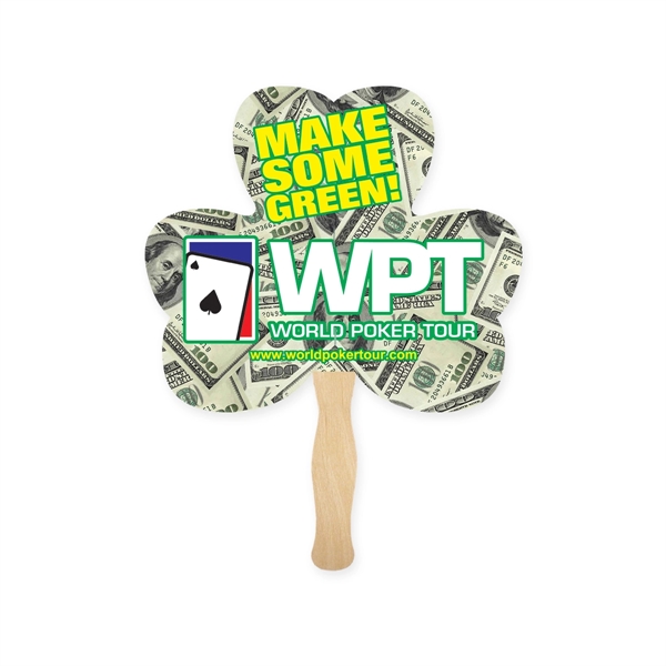 Clover 3 shaped full color sandwiched style hand fans.... from ASI 93520 Ventura Inc