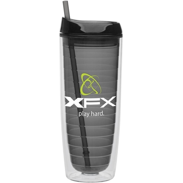 20 ounce double-walled tumbler with snap-on lid and straw.... from ASI 71920 Moderne Glass Company Inc / Glass America®