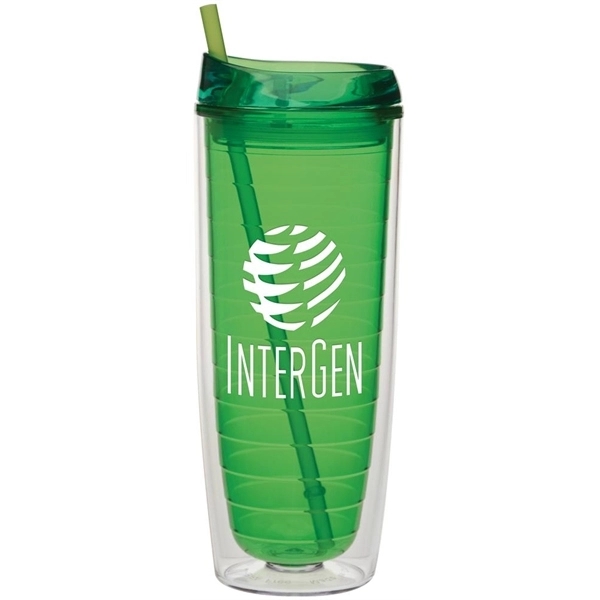 20 ounce double-walled tumbler with snap-on lid and straw.... from ASI 71920 Moderne Glass Company Inc / Glass America®