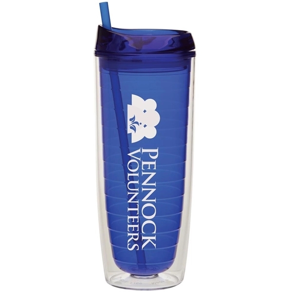 20 ounce double-walled tumbler with snap-on lid and straw.... from ASI 71920 Moderne Glass Company Inc / Glass America®