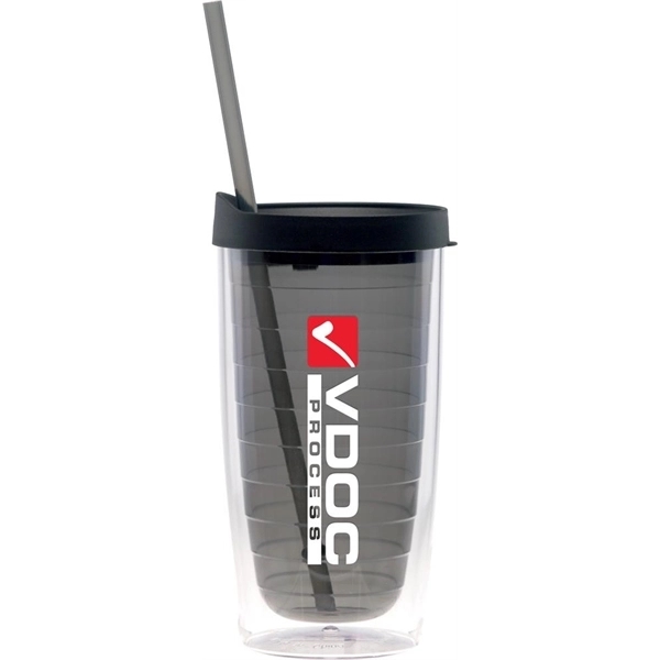 15 ounce acrylic plastic, double-walled tumbler with snap-on lid and straw.... from ASI 71920 Moderne Glass Company Inc / Glass America®
