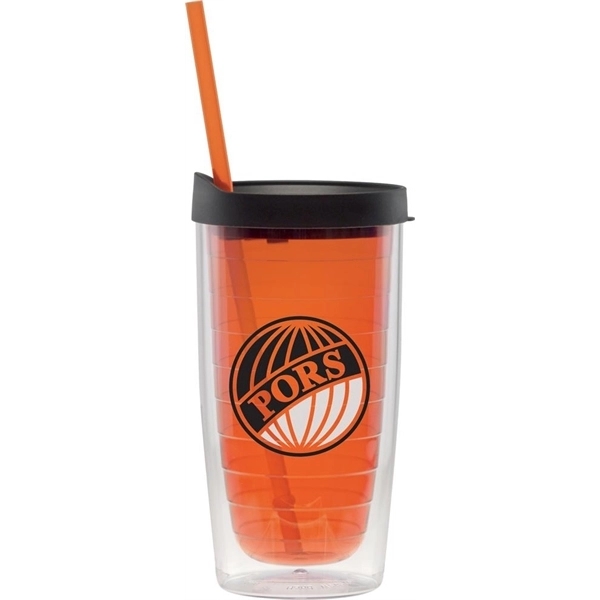15 ounce acrylic plastic, double-walled tumbler with snap-on lid and straw.... from ASI 71920 Moderne Glass Company Inc / Glass America®