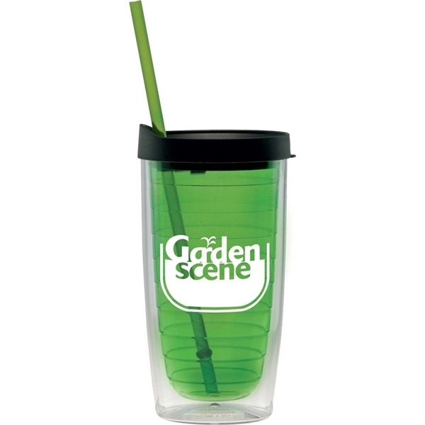 15 ounce acrylic plastic, double-walled tumbler with snap-on lid and straw.... from ASI 71920 Moderne Glass Company Inc / Glass America®