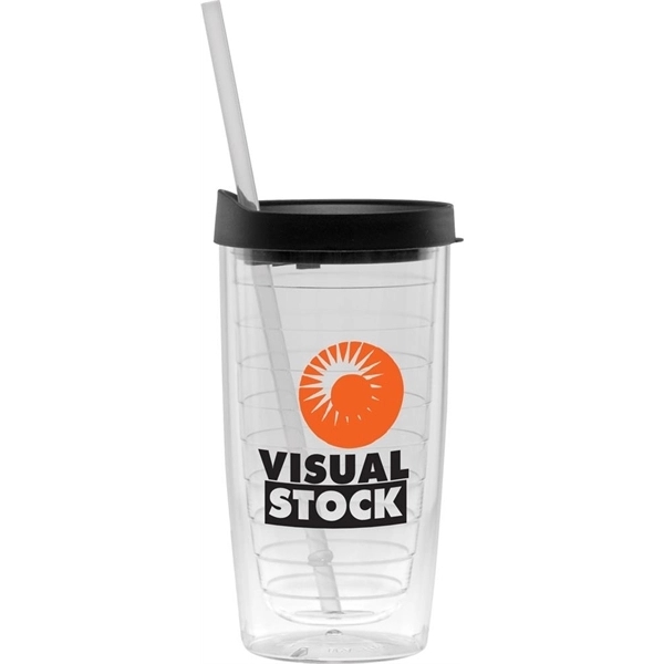 15 ounce acrylic plastic, double-walled tumbler with snap-on lid and straw.... from ASI 71920 Moderne Glass Company Inc / Glass America®