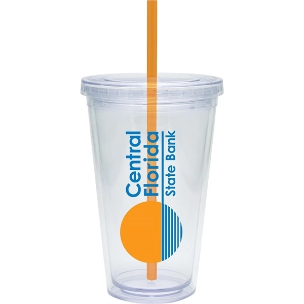 20 oz. clear tumbler with double-wall construction, lid and colored straw.... from ASI 71920 Moderne Glass Company Inc / Glass America®