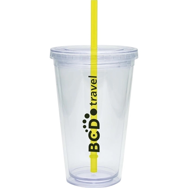 20 oz. clear tumbler with double-wall construction, lid and colored straw.... from ASI 71920 Moderne Glass Company Inc / Glass America®