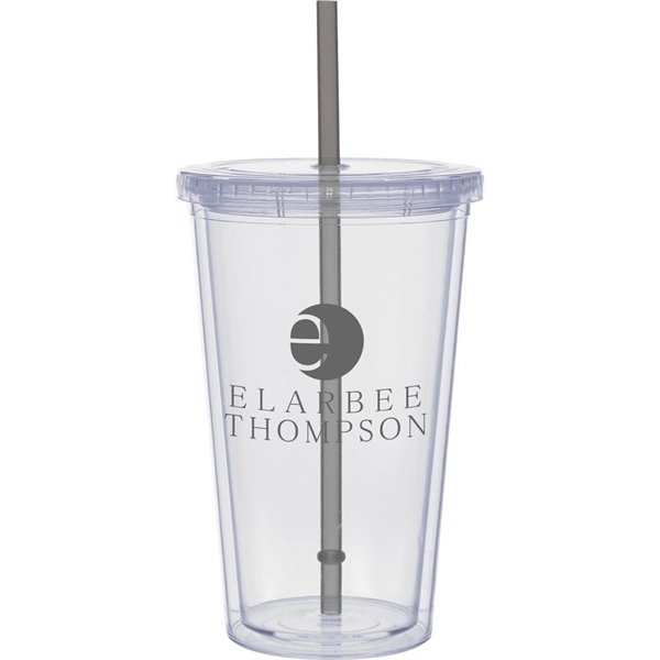 20 oz. clear tumbler with double-wall construction, lid and colored straw.... from ASI 71920 Moderne Glass Company Inc / Glass America®