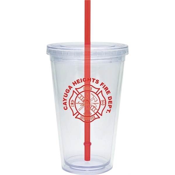 20 oz. clear tumbler with double-wall construction, lid and colored straw.... from ASI 71920 Moderne Glass Company Inc / Glass America®