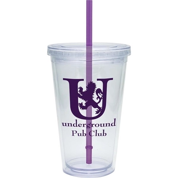 20 oz. clear tumbler with double-wall construction, lid and colored straw.... from ASI 71920 Moderne Glass Company Inc / Glass America®