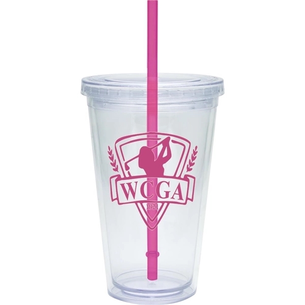 20 oz. clear tumbler with double-wall construction, lid and colored straw.... from ASI 71920 Moderne Glass Company Inc / Glass America®