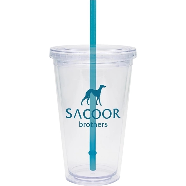20 oz. clear tumbler with double-wall construction, lid and colored straw.... from ASI 71920 Moderne Glass Company Inc / Glass America®