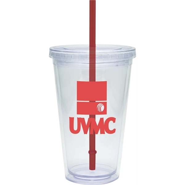 20 oz. clear tumbler with double-wall construction, lid and colored straw.... from ASI 71920 Moderne Glass Company Inc / Glass America®