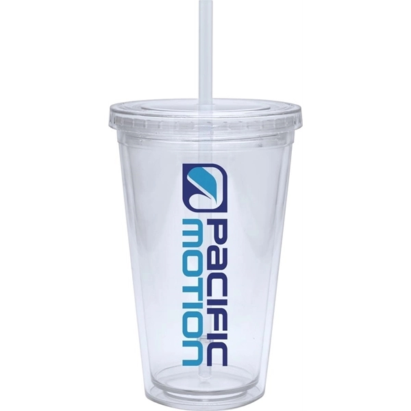 20 oz. clear tumbler with double-wall construction, lid and colored straw.... from ASI 71920 Moderne Glass Company Inc / Glass America®