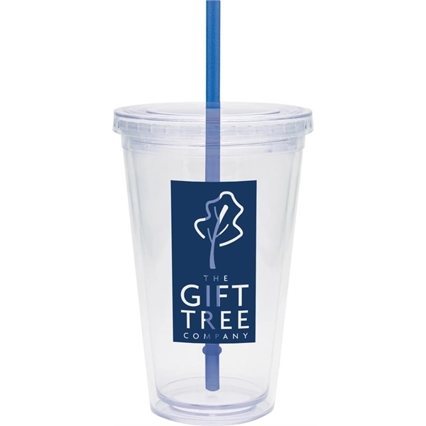 20 oz. clear tumbler with double-wall construction, lid and colored straw.... from ASI 71920 Moderne Glass Company Inc / Glass America®