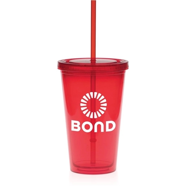 16 oz. double-walled colored tumbler with color straw and lid.... from ASI 71920 Moderne Glass Company Inc / Glass America®
