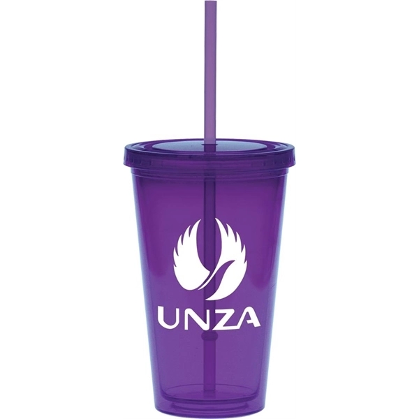 16 oz. double-walled colored tumbler with color straw and lid.... from ASI 71920 Moderne Glass Company Inc / Glass America®