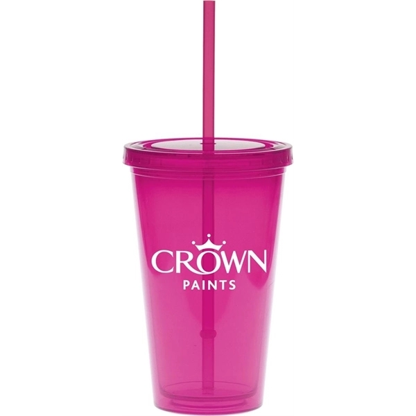 16 oz. double-walled colored tumbler with color straw and lid.... from ASI 71920 Moderne Glass Company Inc / Glass America®