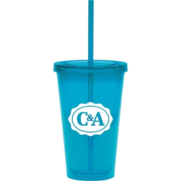 16 oz. double-walled colored tumbler with color straw and lid.... from ASI 71920 Moderne Glass Company Inc / Glass America®