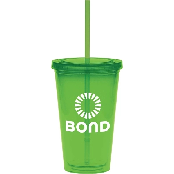 16 oz. double-walled colored tumbler with color straw and lid.... from ASI 71920 Moderne Glass Company Inc / Glass America®