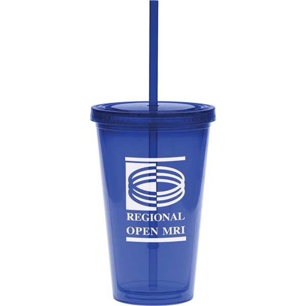 16 oz. double-walled colored tumbler with color straw and lid.... from ASI 71920 Moderne Glass Company Inc / Glass America®