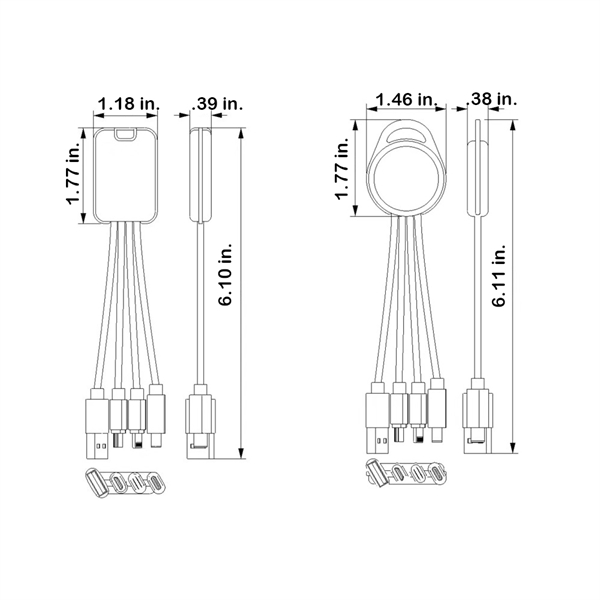6.11" ABS plastic multi-port charging cable with USB, MicroUSB, Lightning and... from ASI 37218 Athena Promo (tm)