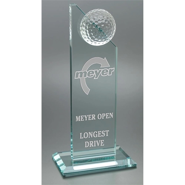 Tower award made of jade glass with a clear glass semi-sphere... from ASI 71920 Moderne Glass Company Inc / Glass America®