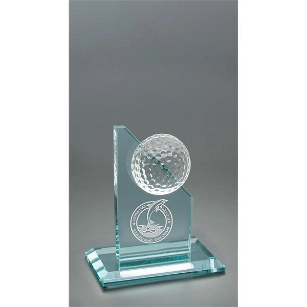 Tower award made of jade glass with a clear glass semi-sphere... from ASI 71920 Moderne Glass Company Inc / Glass America®