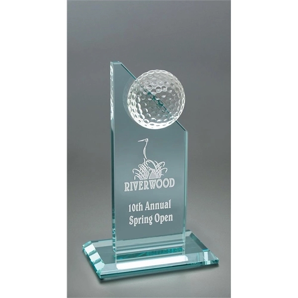Tower award made of jade glass with a clear glass semi-sphere... from ASI 71920 Moderne Glass Company Inc / Glass America®